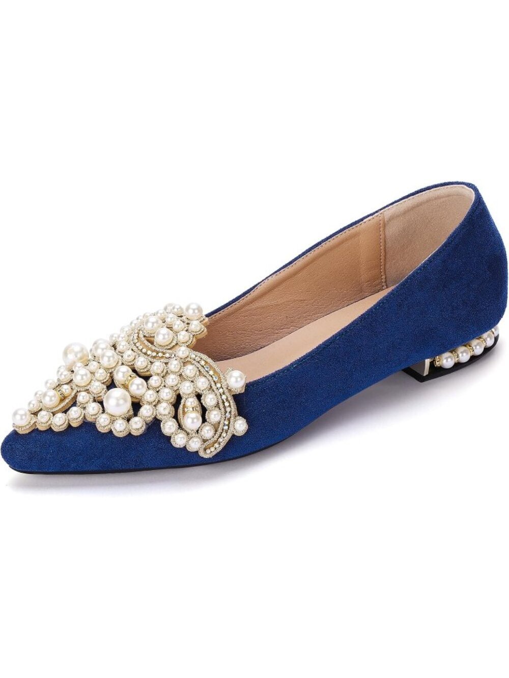 Women's Blue 1 Slip On Low Heel Bling Rhinestone Flats Pointed Comfort Shoes
